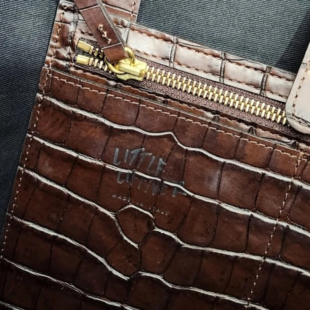 Croc-Embossed Brown Medium Size Tote Bag